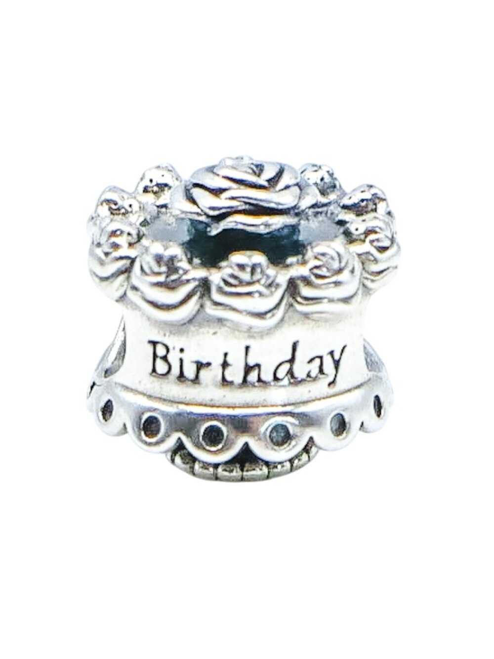 Pandora Retired Happy Birthday Cake Sterling Silver Rose Charm